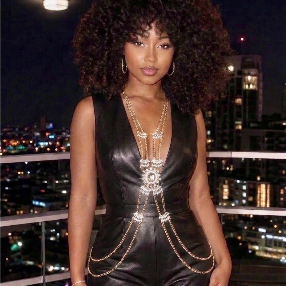 Gold Glamorous Crystal Bejeweled Statement Body Chain